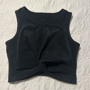 Onzie Small black ribbed sports bra with subtle twist/knot cut out in front